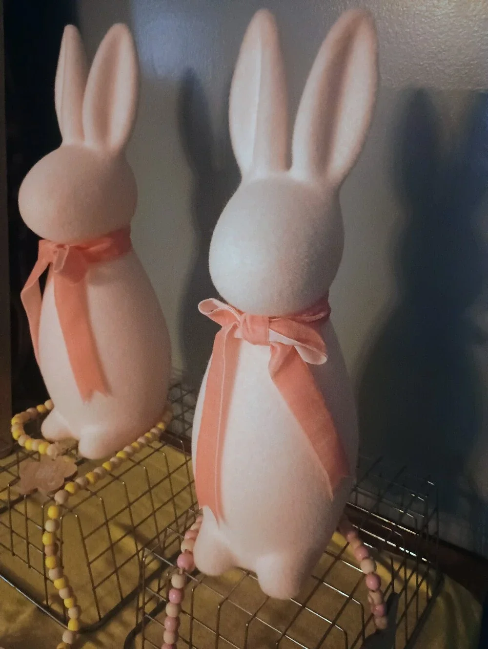 Kirkton House Flocked Velveteen Bunny Rabbit 2pc Set Easter Decor 16' Tall